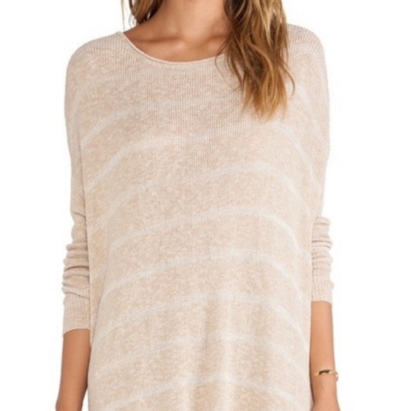 FREE PEOPLE, size L, striped tan & cream knit oversized tunic - Picture 3 of 9